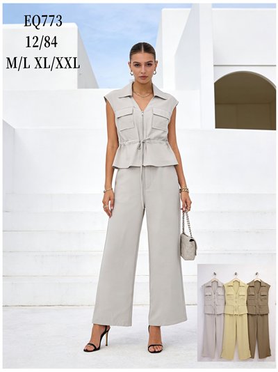Conjunto de chaleco bolsillo solapa y pantalón wide-leg 2