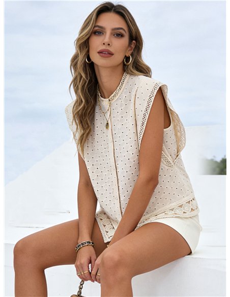 Ärmellose, durchbrochene Baumwollbluse