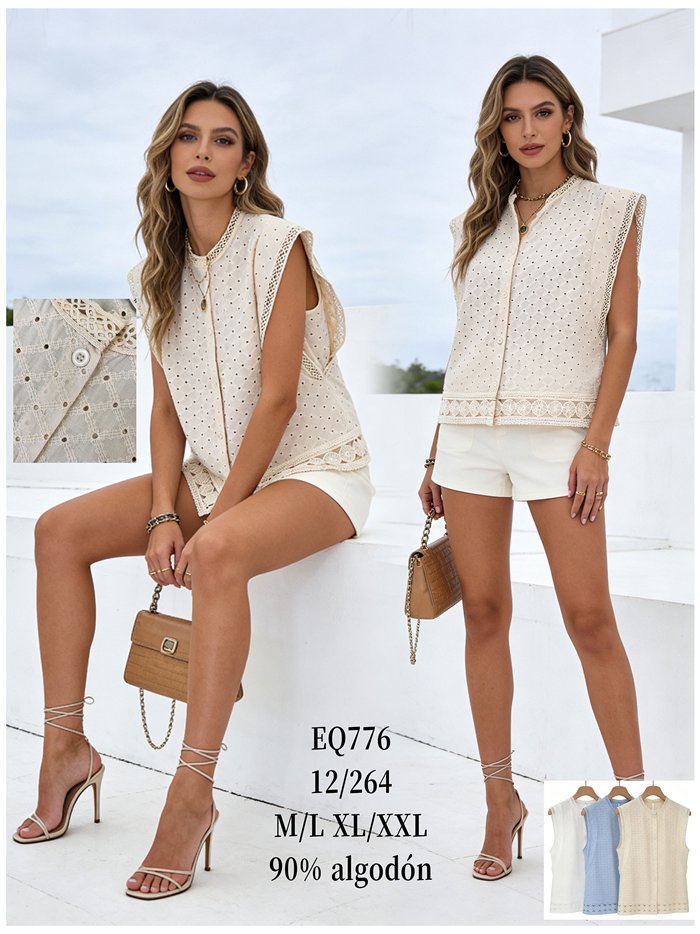 Ärmellose, durchbrochene Baumwollbluse