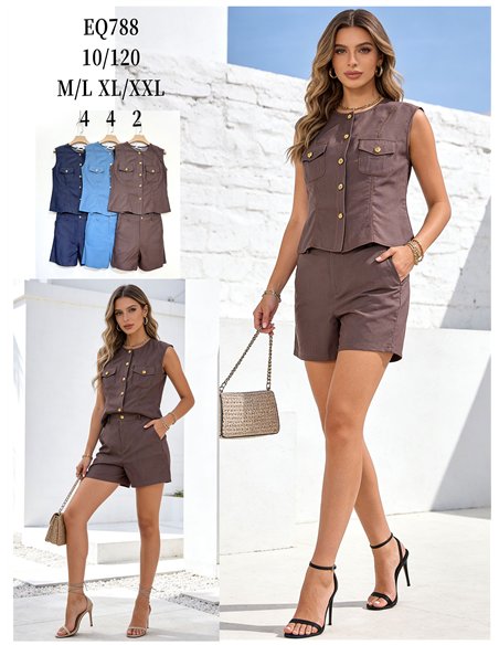 Ensemble gilet et short à boutons dorés