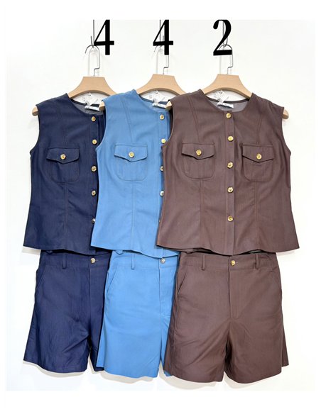 Ensemble gilet et short à boutons dorés