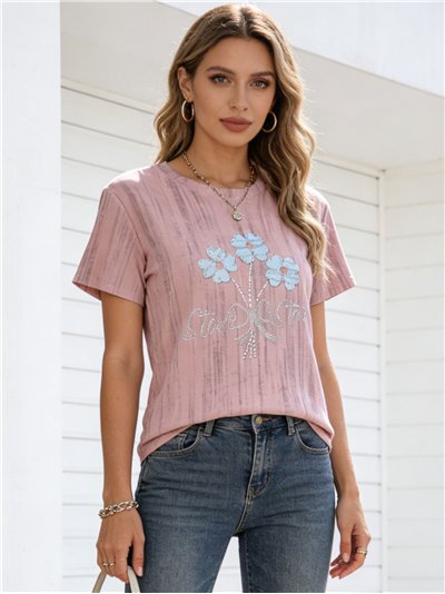 Camiseta floral con strass