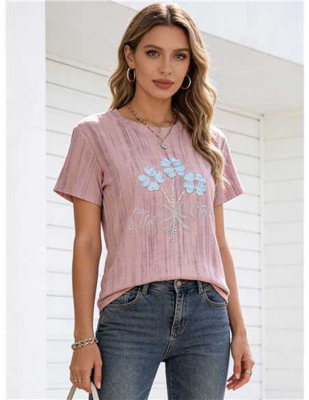 Camiseta floral con strass