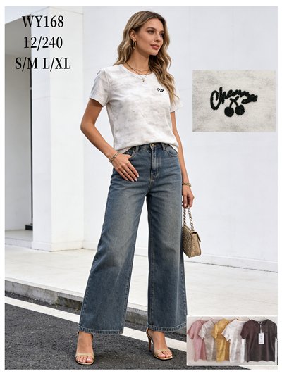 Camiseta efecto lavado con bordado de cerezas 2