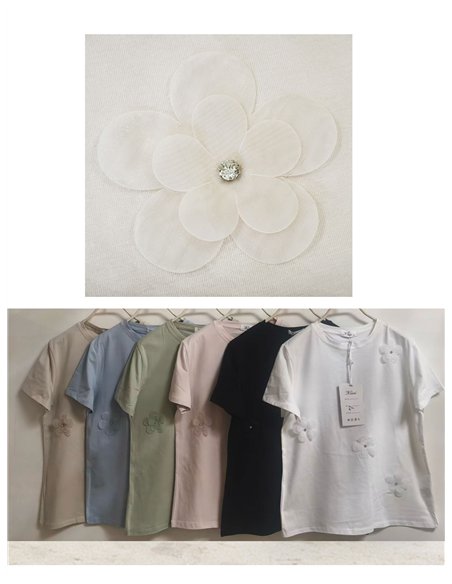 T-shirt con fiori applicati in 3D