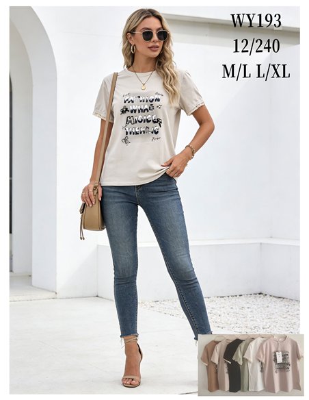 Camiseta con mensaje y manga con encaje