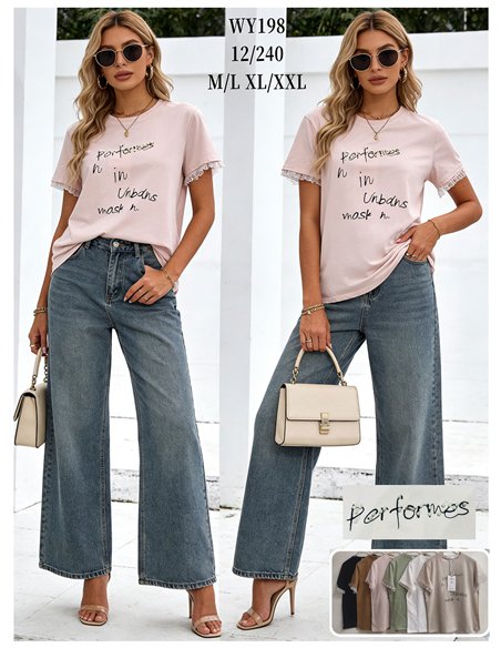 Camiseta con mensaje y manga con flecos