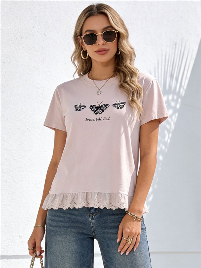 Camiseta con mariposas y bajo de encaje