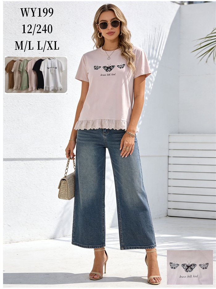 Camiseta con mariposas y bajo de encaje