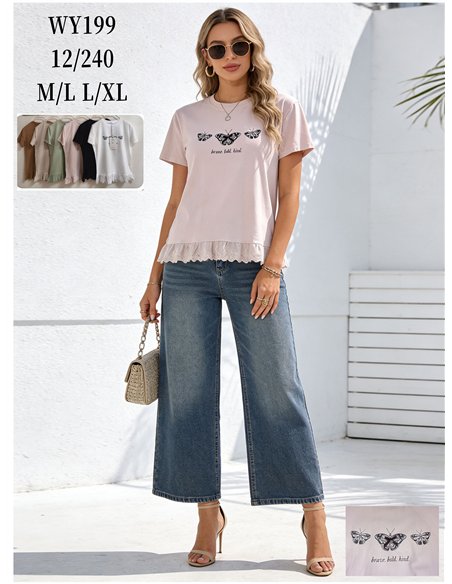 Camiseta con mariposas y bajo de encaje