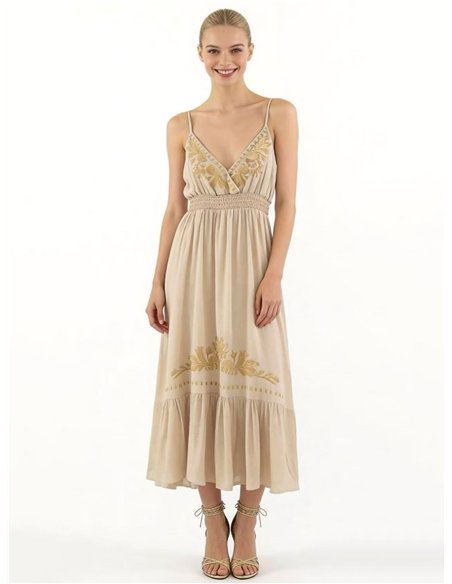 Vestido largo de lino bordado