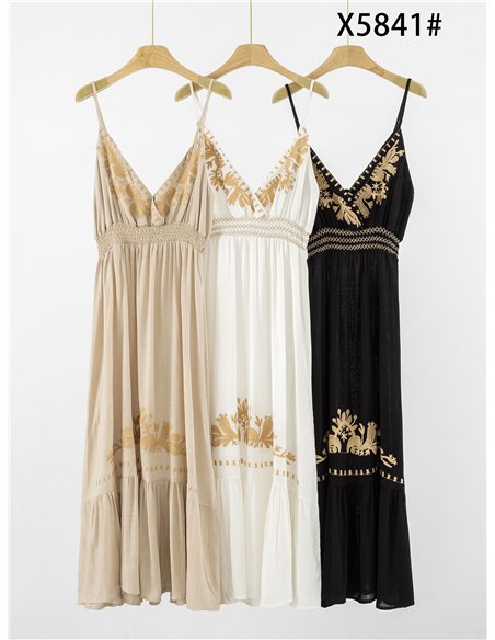 Vestido largo de lino bordado