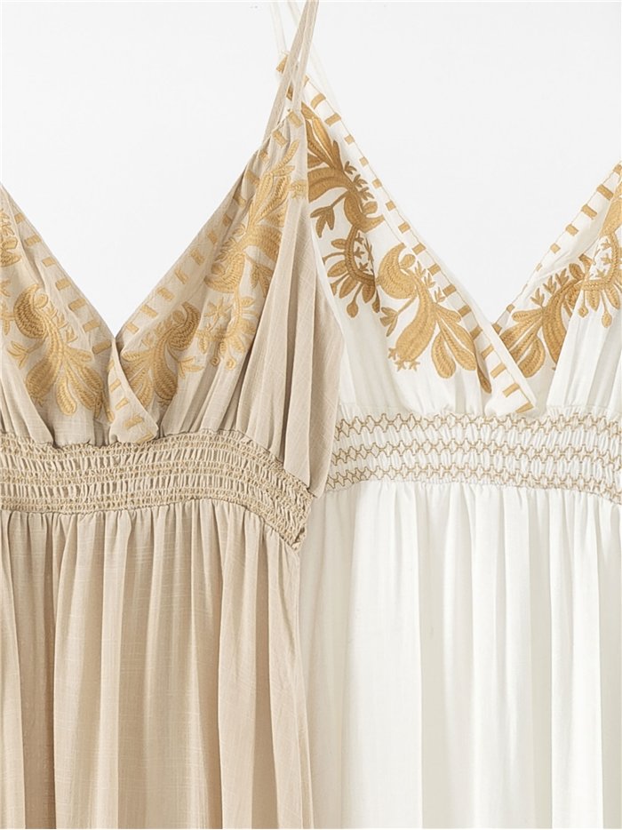 Vestido largo de lino bordado