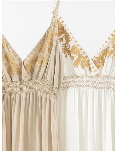 Vestido largo de lino bordado