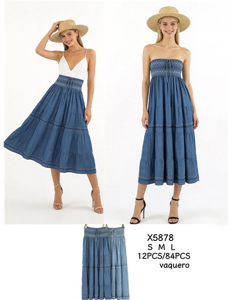 Convertible denim effect maxi skirt