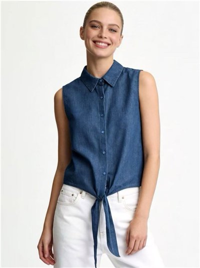 Camisa símil denim sin mangas con lazada