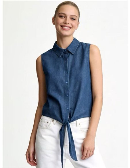 Ärmelloses Hemd aus Kunstjeans mit Krawatte