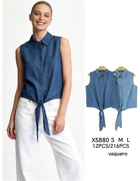 Ärmelloses Hemd aus Kunstjeans mit Krawatte