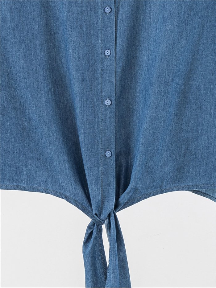 Ärmelloses Hemd aus Kunstjeans mit Krawatte