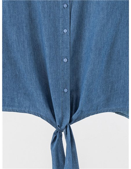 Ärmelloses Hemd aus Kunstjeans mit Krawatte