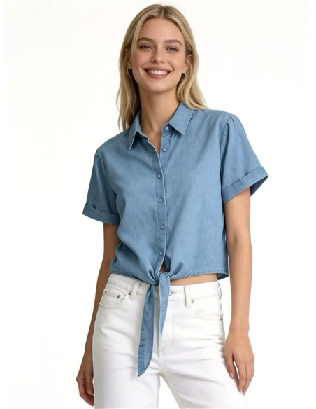 Kurzärmeliges Hemd in Jeansoptik mit Krawatte