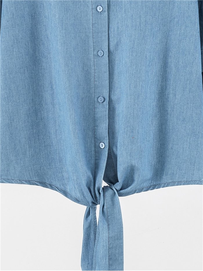 Kurzärmeliges Hemd in Jeansoptik mit Krawatte