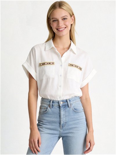 Camisa de lino con bolsillos joya