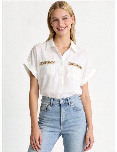Camisa de lino con bolsillos joya