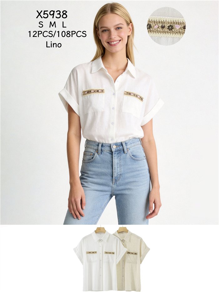 Camisa de lino con bolsillos joya