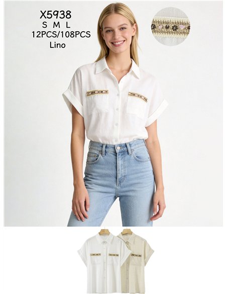 Camisa de lino con bolsillos joya