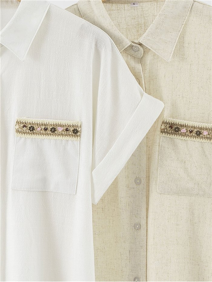 Camisa de lino con bolsillos joya
