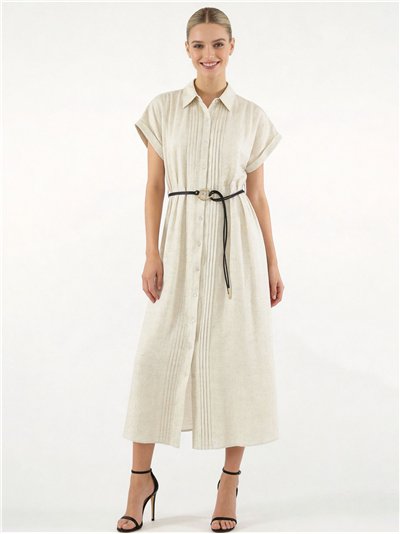 Vestido camisero midi de lino con cinturón