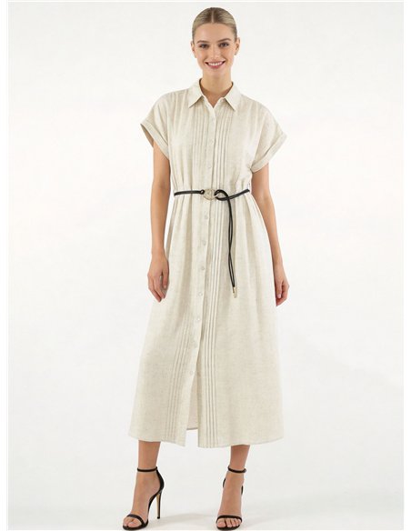 Vestido camisero midi de lino con cinturón