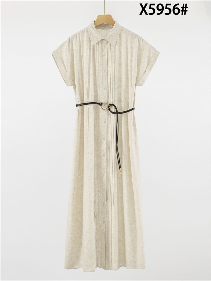 Vestido camisero midi de lino con cinturón
