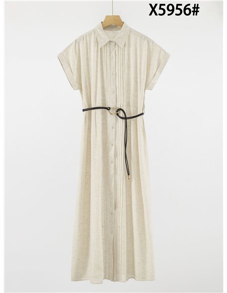 Vestido camisero midi de lino con cinturón