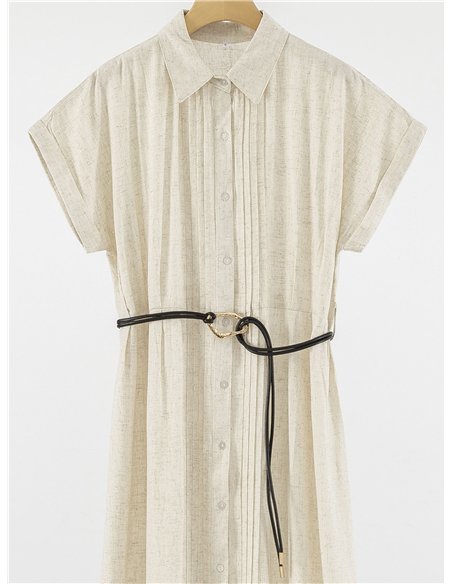 Vestido camisero midi de lino con cinturón