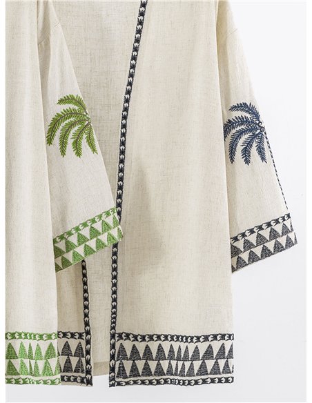 Kimono de lino con bordado de palmeras