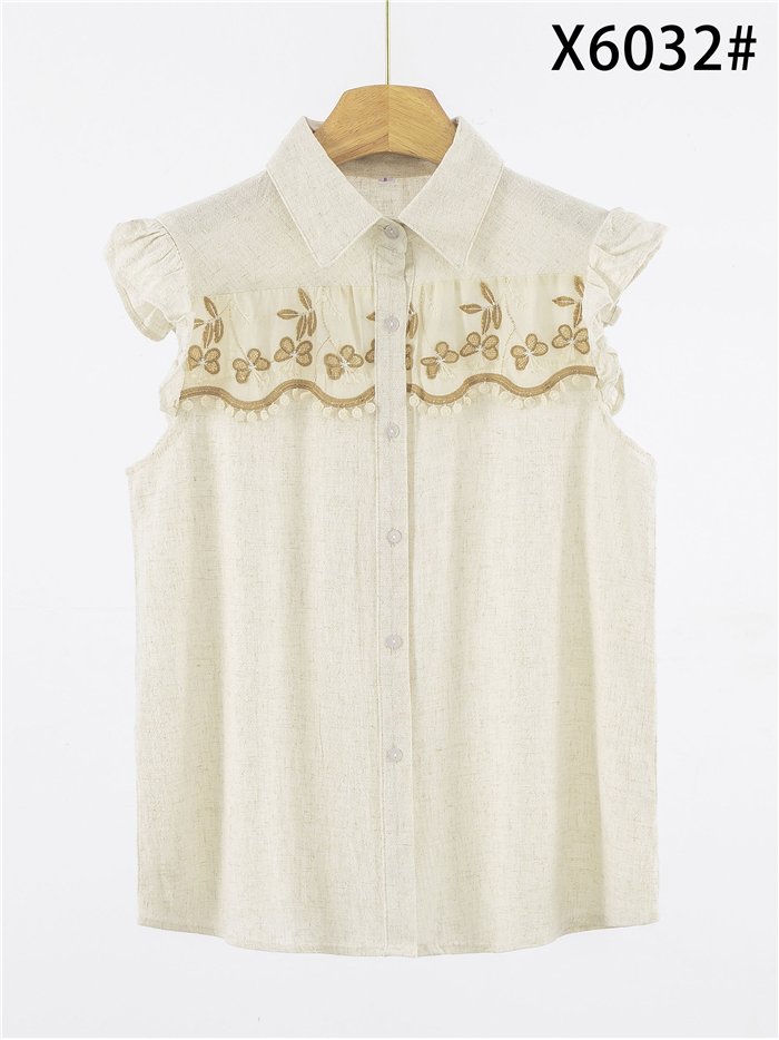 Camisa de lino bordada con volante