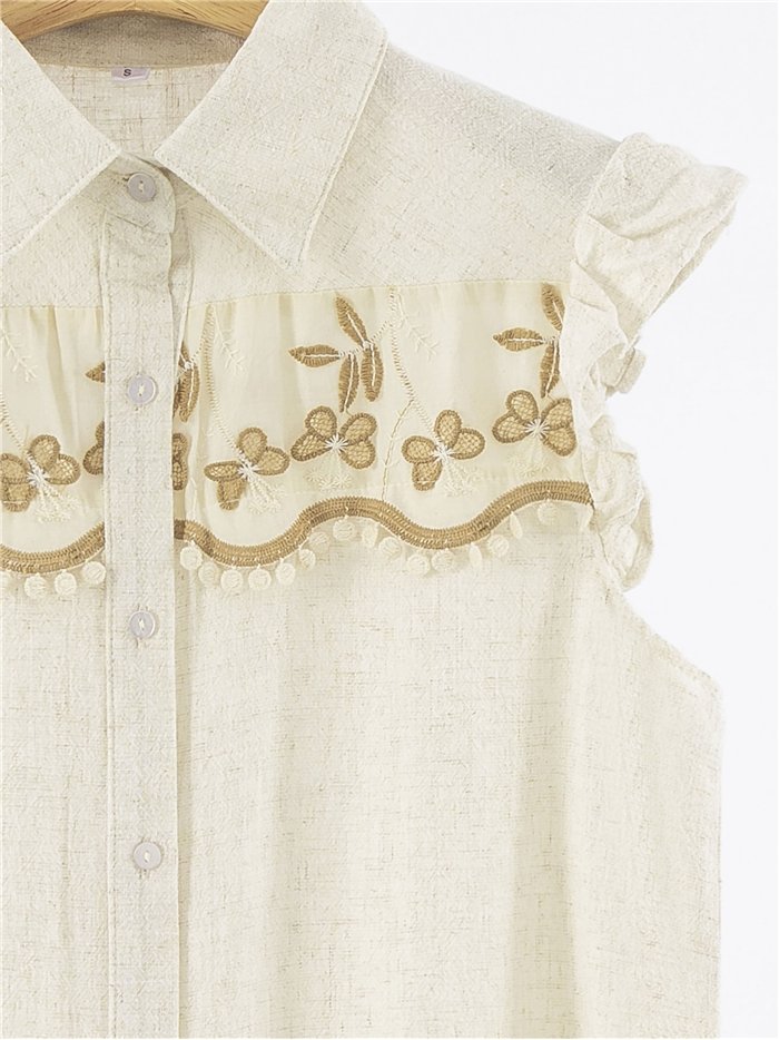 Camisa de lino bordada con volante