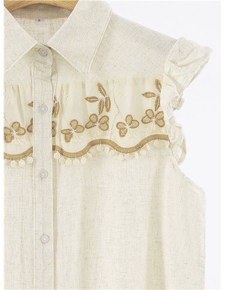 Camisa de lino bordada con volante
