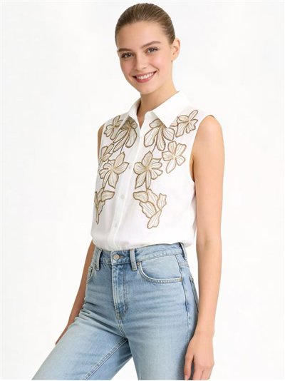 Camisa sin mangas con bordado floral