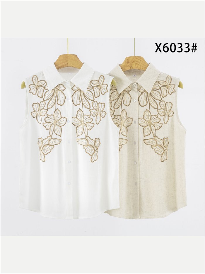 Camisa sin mangas con bordado floral