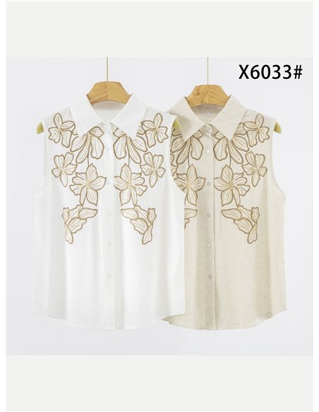 Camisa sin mangas con bordado floral