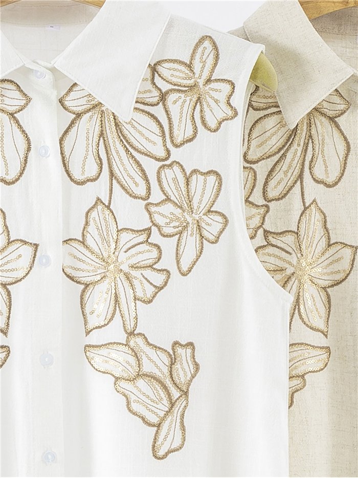 Camisa sin mangas con bordado floral