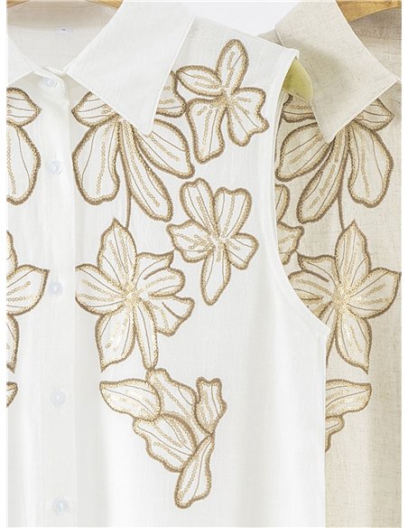 Camisa sin mangas con bordado floral