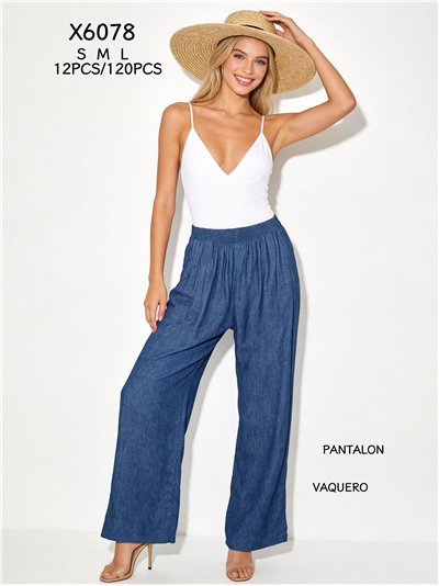 Pantalón wide-leg símil denim de cintura elástica 2