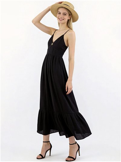 Vestido largo de lino tirantes con broche de estrella marina