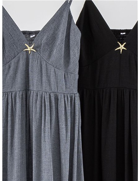 Vestido largo de lino tirantes con broche de estrella marina