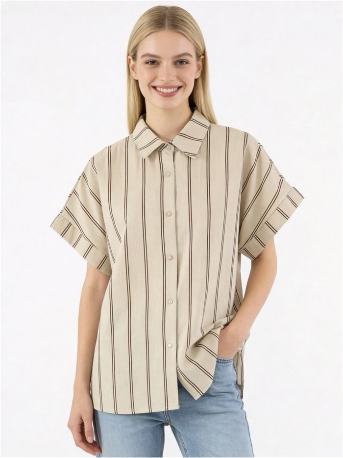 Camisa de lino rayas de manga corta