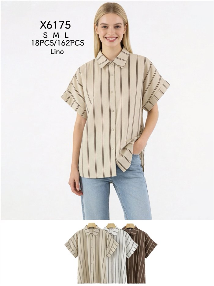 Camisa de lino rayas de manga corta